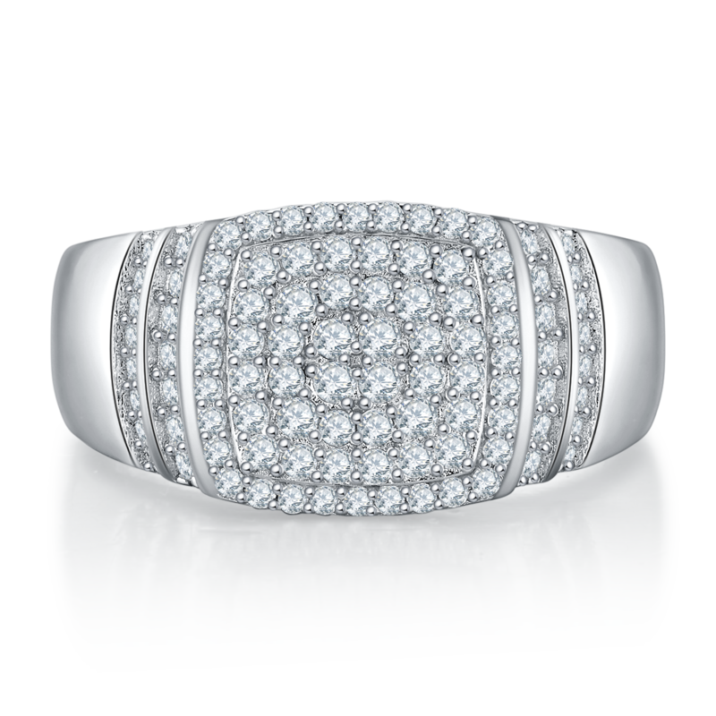 R6471豪镶S925银镀白金MoissaniteMen's Ring厘石D级0.82ct